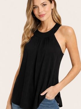 Alice + Olivia Black sleeveless Silk tunic with ruffle back-wedding guest.